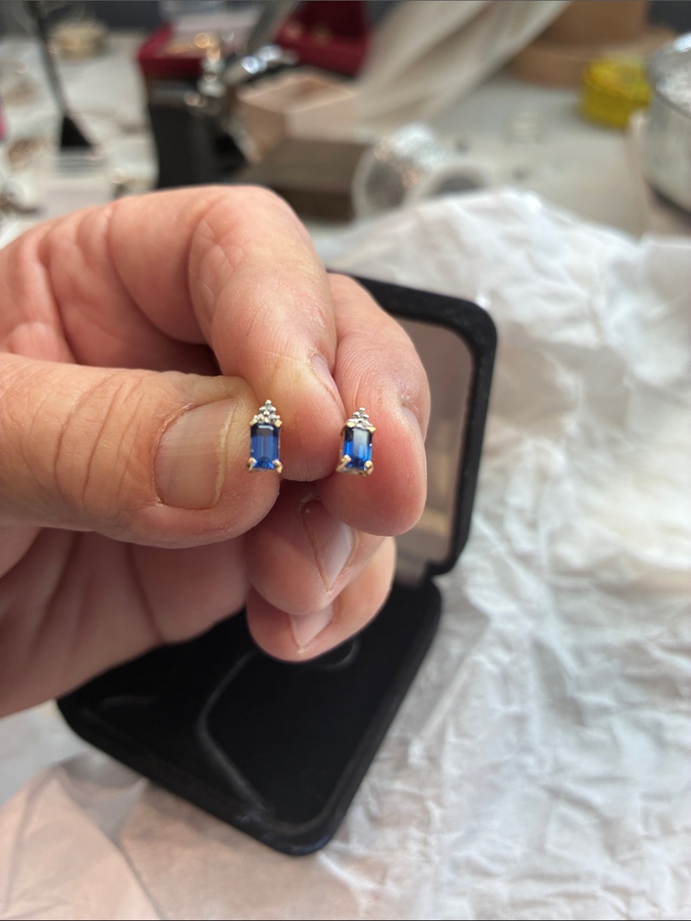 10K Blue Emerald-Cut Sapphire Stud Earrings - Delicate and Delightful!